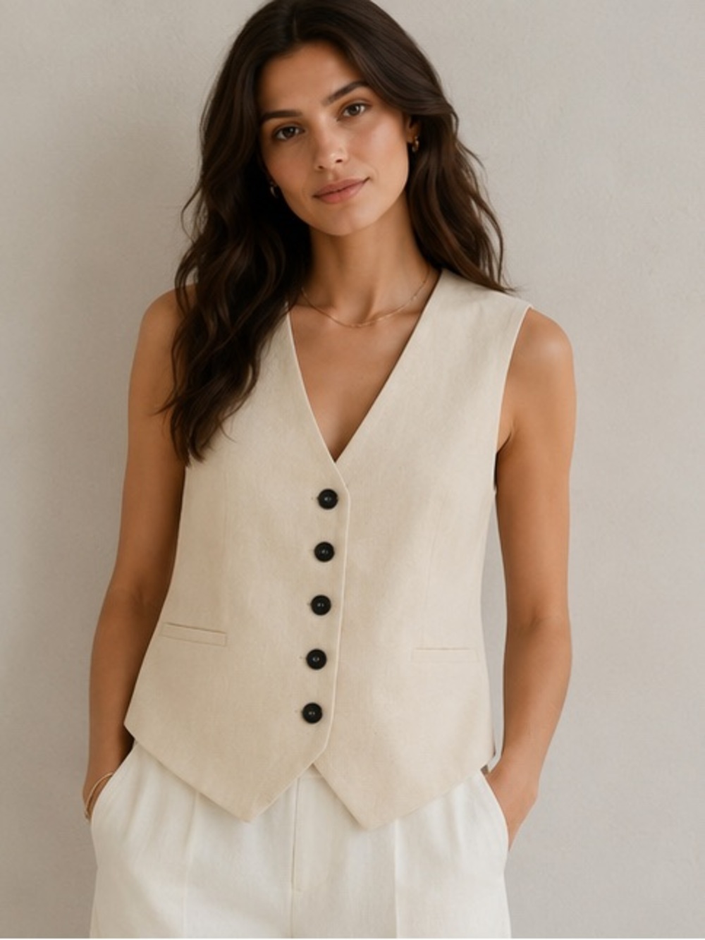 NWT Zara Sleeveless V-Neck Button Front Vest